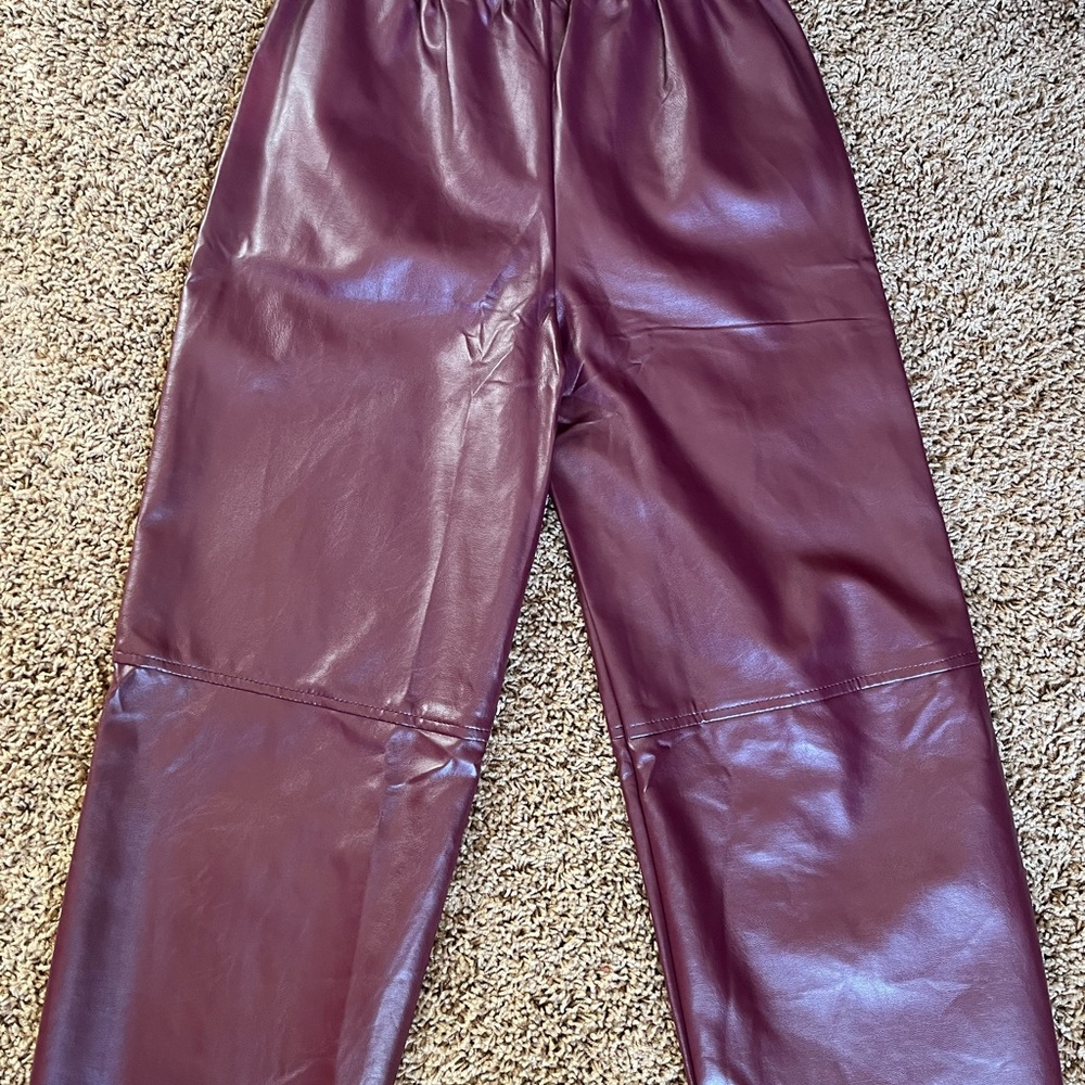 Faux leather cropped wide legged pants.